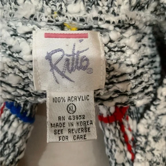 Vintage 90’s short sleeved sweater heathered grey with primary stripes size XL - Picture 5 of 6